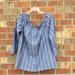 LAST CHANCE TACERA size Large Women Blue Stripe Tie Sleeve